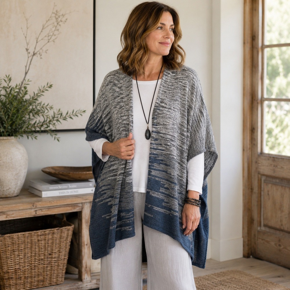 J.Jill Pure Jill Ombre Knit Poncho Cardigan Open Front Lagenlook Womens One Size